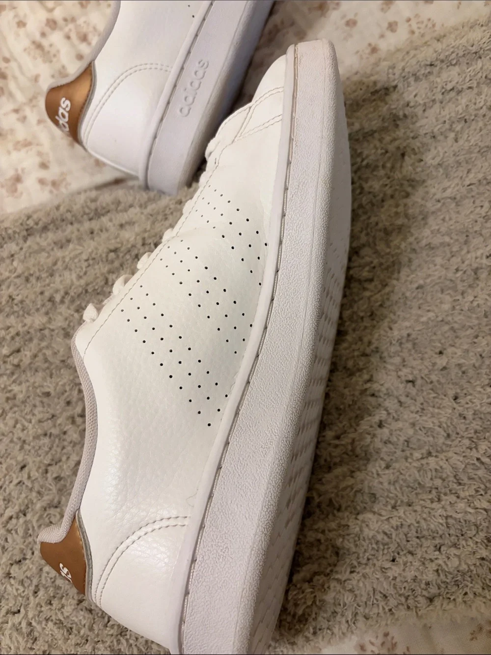 adidas White Leather Low-Top Sneakers with Gold Logo Accents